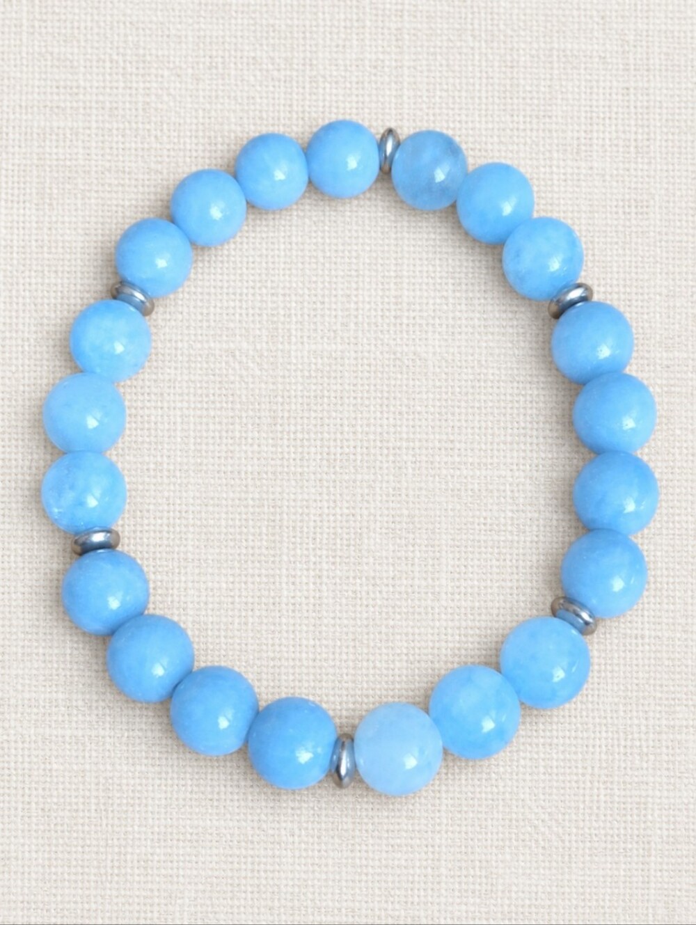 Angelite & Aquamarine Beaded Stretch Bracelet | Blue | Handmade